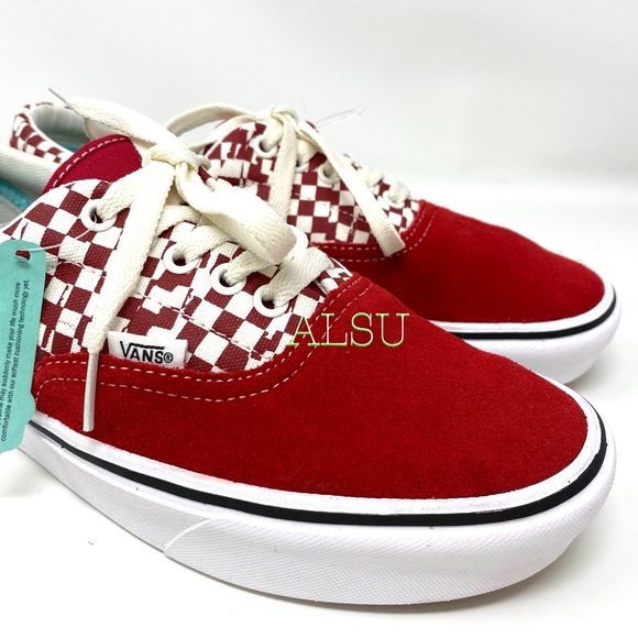VANS Comfycush Era Tear Check Red Suede Canvas W - Picture 2 of 10